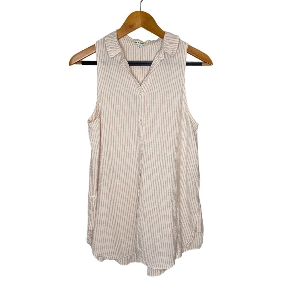 Rag Poets Beautiful Sleeveless Button Down Striped Rose Pink and Cream Shirt